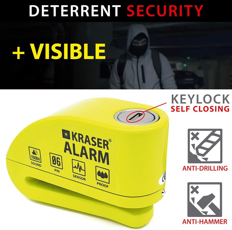 KRASER KR6Y Anti-Theft Disc Lock with 110dB Alarm - Waterproof Motorcycle Security - Image 3