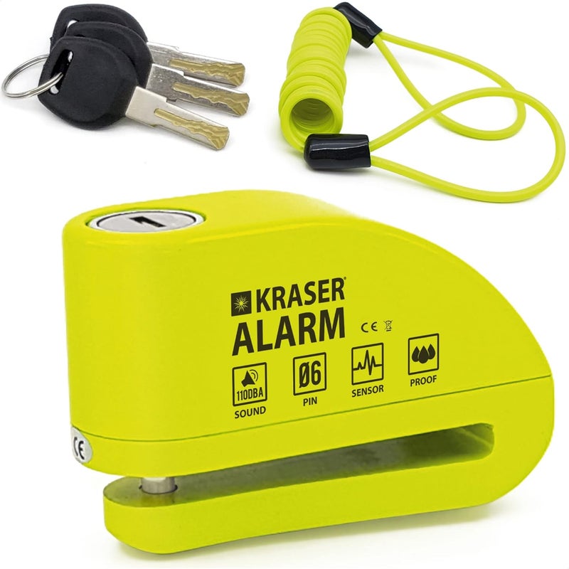 KRASER KR6Y Anti-Theft Disc Lock with 110dB Alarm - Waterproof Motorcycle Security - Image 1