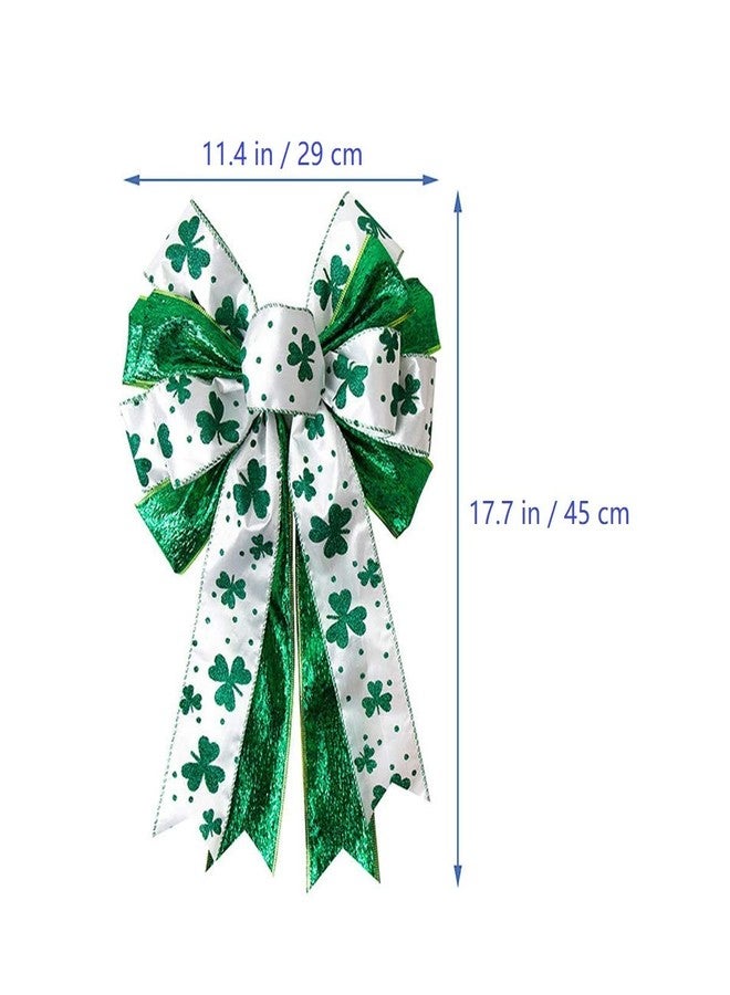 JANOU St. Patrick's Day Wreath Bow Green Shamrock Bowknot Irish Holiday DIY Crafts Ribbon Bow Ornaments for St. Patrick's Day Party Decorations, 11.4x17.7 in - Image 2