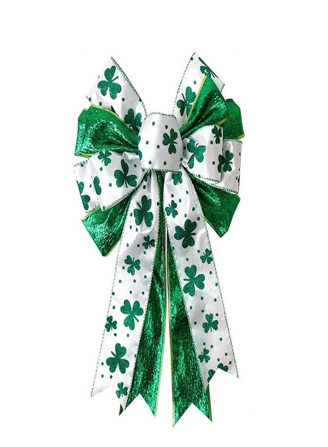 JANOU St. Patrick's Day Wreath Bow Green Shamrock Bowknot Irish Holiday DIY Crafts Ribbon Bow Ornaments for St. Patrick's Day Party Decorations, 11.4x17.7 in - Image 1