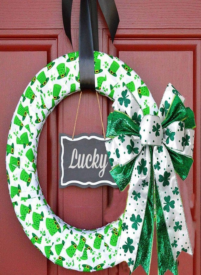 JANOU St. Patrick's Day Wreath Bow Green Shamrock Bowknot Irish Holiday DIY Crafts Ribbon Bow Ornaments for St. Patrick's Day Party Decorations, 11.4x17.7 in - Image 5