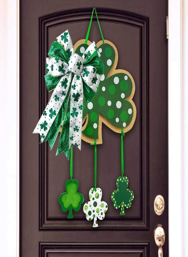 JANOU St. Patrick's Day Wreath Bow Green Shamrock Bowknot Irish Holiday DIY Crafts Ribbon Bow Ornaments for St. Patrick's Day Party Decorations, 11.4x17.7 in - Image 4