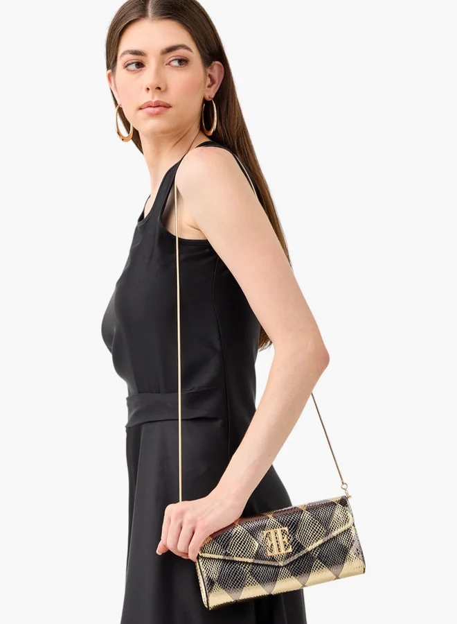 ELLE Metallic Textured Crossbody Bag with Detachable Strap and Magnetic Button Closure