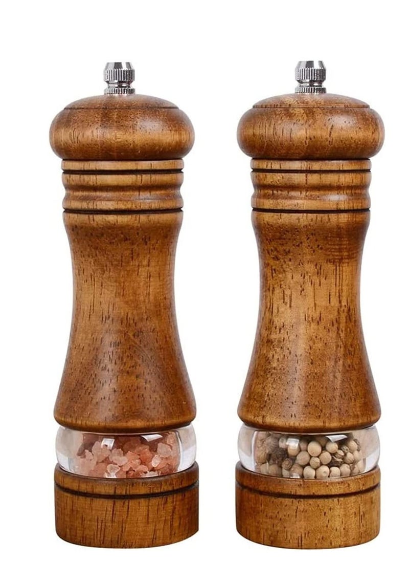 KASTWAVE Pepper Grinder, Wood Salt and Pepper Grinder Mills Sets, Classic Manual Salt Grinder Refillable Pepper Mill Sets with Acrylic Visible Window Adjustable Ceramic Grinding Rotor 6.5inch 2 Pack  - Image 1