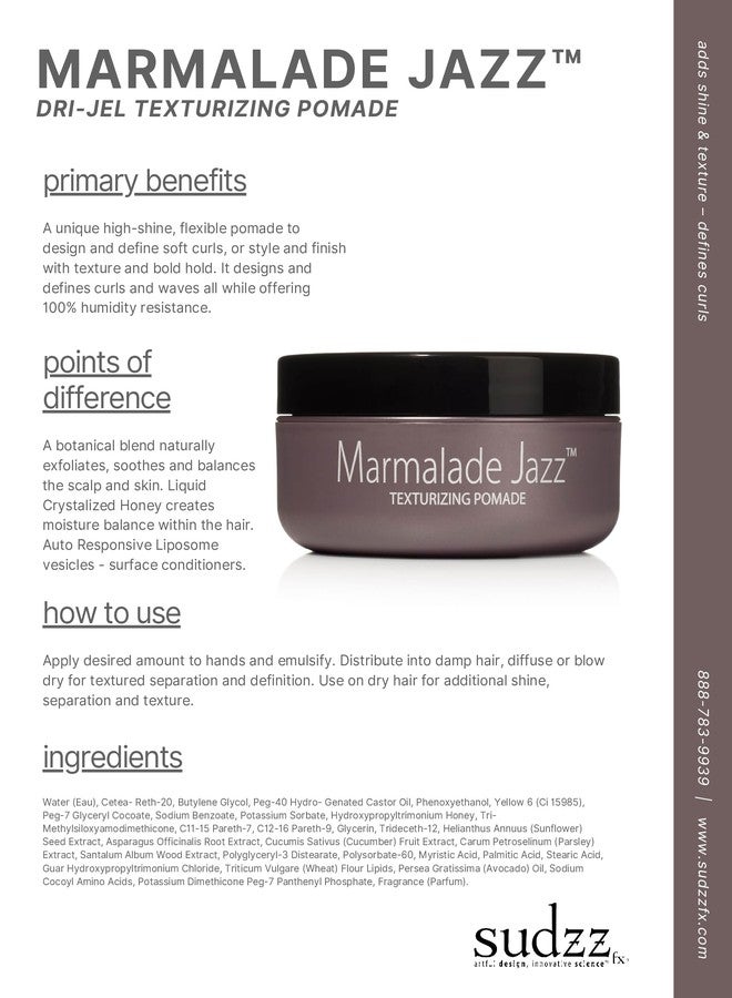 SUDZZFX Marmalade Jazz - Dry Texturizing Pomade - Shine, Texture, Curl - Styling for Men & Women - Dry Treatment & Daily Moisturizer - Image 3