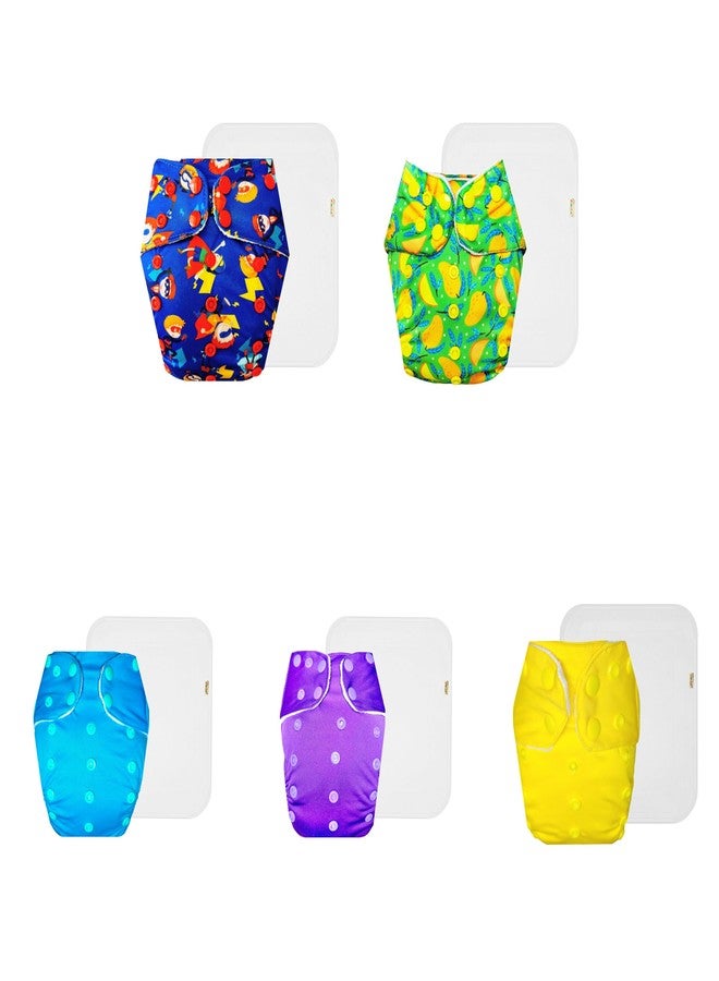 Dumbledo Premium Cloth Diaper with Cotton Insert (Pack of 5) | Hypoallergenic | Leakproof | Adjustable Snaps | Designed by Moms | 3 Months - 3 Years | Unisex Baby - Image 1