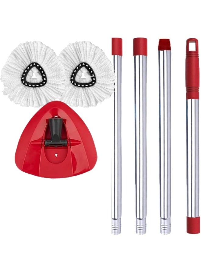 58 inch Telescopic triangular rotating mop, equipped with 2 replacement cloths,  mop head replacement for floor cleaning, washable and reusable, 4 sections of 30 inch to 58 inch mop handles. - Image 1