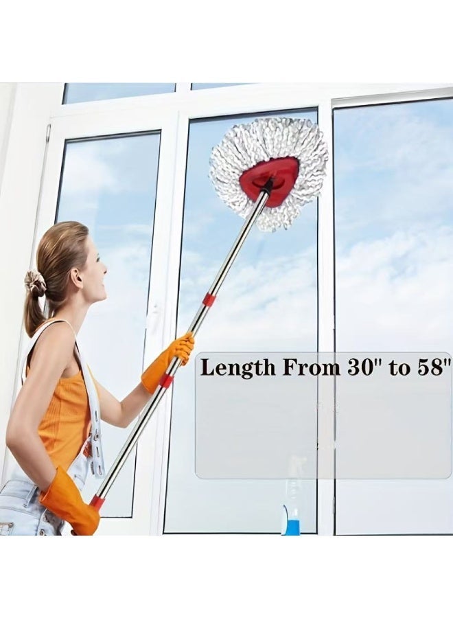 58 inch Telescopic triangular rotating mop, equipped with 2 replacement cloths,  mop head replacement for floor cleaning, washable and reusable, 4 sections of 30 inch to 58 inch mop handles. - Image 4