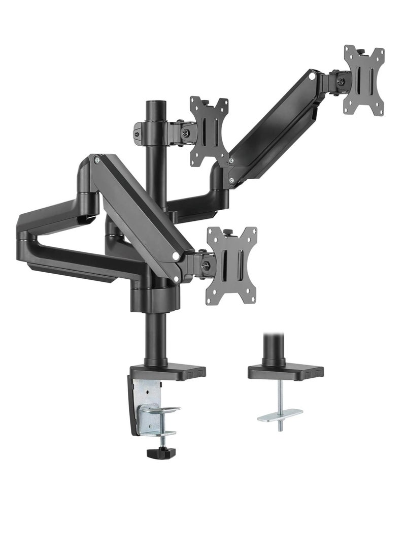 هامود Hamood، حامل شاشة ثلاثي لشاشات الكمبيوتر حتى 27 بوصة، حامل شاشة ثلاثي مع أذرع زنبركية غازية، يحمل 15.4 رطل لكل ذراع، 3 حامل شاشات مع إمالة، دوار، VESA 75x75,100x100 مم - Image 1