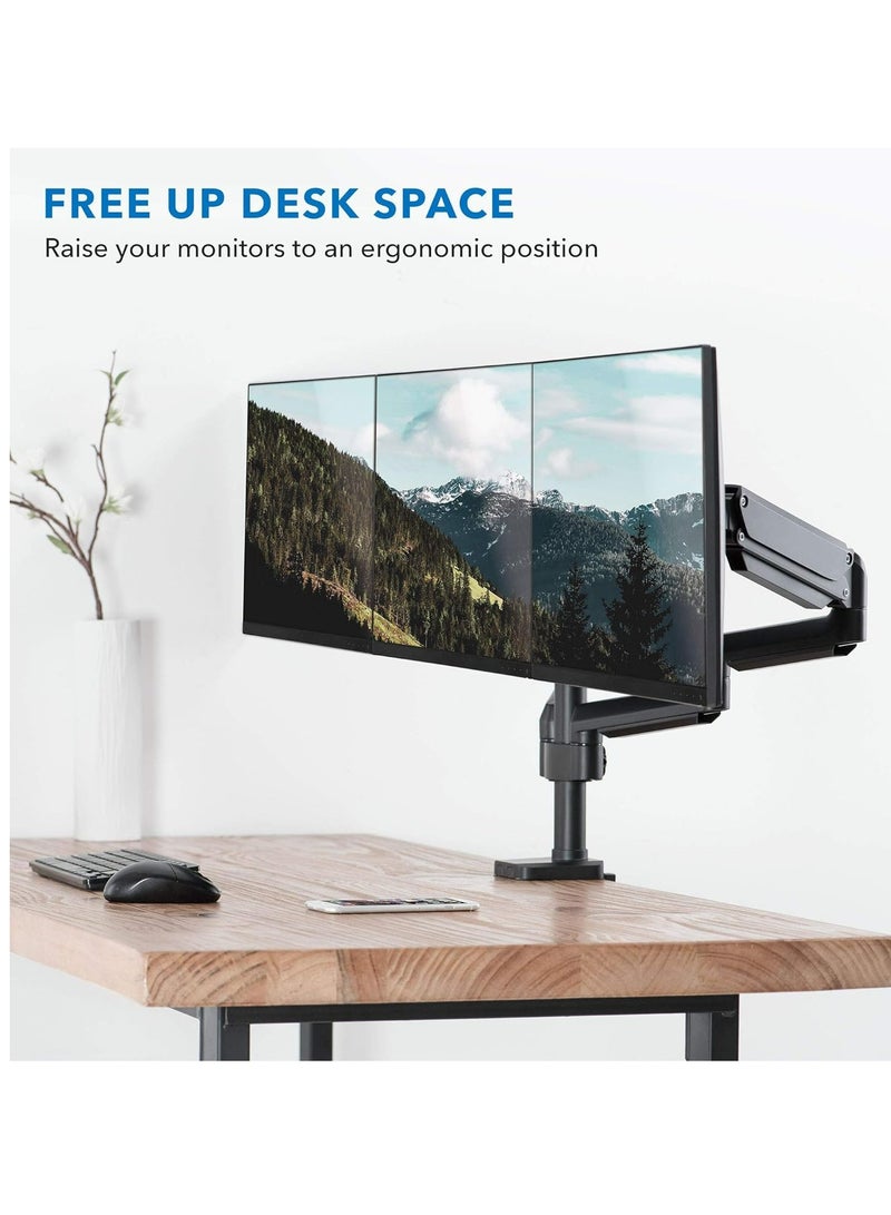 هامود Hamood، حامل شاشة ثلاثي لشاشات الكمبيوتر حتى 27 بوصة، حامل شاشة ثلاثي مع أذرع زنبركية غازية، يحمل 15.4 رطل لكل ذراع، 3 حامل شاشات مع إمالة، دوار، VESA 75x75,100x100 مم - Image 2