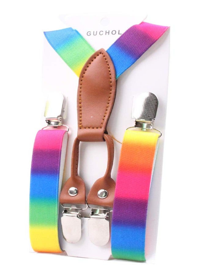 GUCHOL Boys and Girls Suspenders 4 Clips Adjustable Length Braces Rainbow Suspenders for Kids Prime (Multicolor) - Image 2