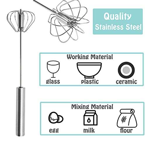 Jninexiu Semi-automatic Whisk, Stainless Steel Egg Beater, Hand Push Rotary Whisks Mixer Stirrer for Making Cream, Whisking, Beating and Stirring (Silver) - Image 3