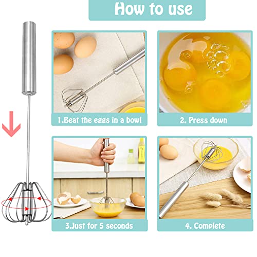 Jninexiu Semi-automatic Whisk, Stainless Steel Egg Beater, Hand Push Rotary Whisks Mixer Stirrer for Making Cream, Whisking, Beating and Stirring (Silver) - Image 4