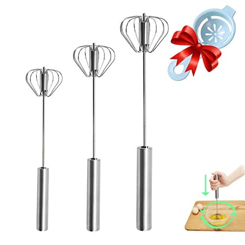 Jninexiu Semi-automatic Whisk, Stainless Steel Egg Beater, Hand Push Rotary Whisks Mixer Stirrer for Making Cream, Whisking, Beating and Stirring (Silver) - Image 1
