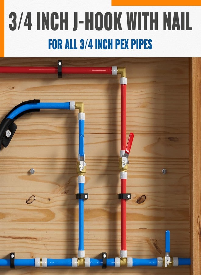 SUNGATOR (60 Pack) SUNGATOR 3/4 Inch Pex J-Hook with Nails, Black Half Clamps, 3/4" J Clamps for Pex Pipe Support, 3/4" J-Hook Pipe Hanger Suitable for Wall Mount Pipe Tubing Fixture - Image 3