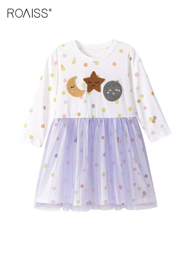 رويس فستان أنيق من التول للفتيات، فستان بأكمام طويلة بنقوش جميلة، فستان منقوش بالبولكا دوت للفتيات، فستان أميرة أنيق، مناسب للارتداء اليومي أو أي مناسبة - Image 1