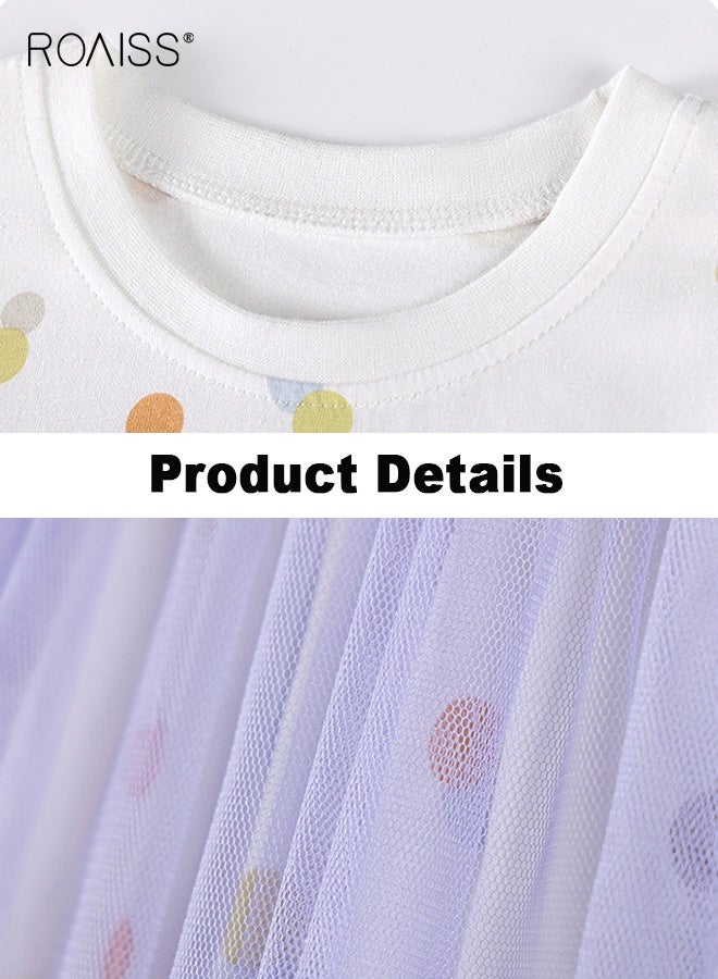 رويس فستان أنيق من التول للفتيات، فستان بأكمام طويلة بنقوش جميلة، فستان منقوش بالبولكا دوت للفتيات، فستان أميرة أنيق، مناسب للارتداء اليومي أو أي مناسبة - Image 3