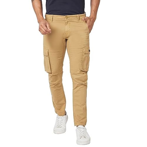 Spykar Cargo Fit Mid Rise Khaki Trousers for Men (Size: 32)-MTRCG2BC007-Sand Khaki - Image 1