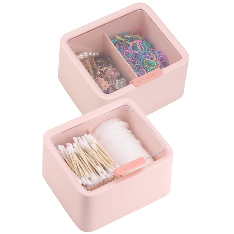 Tecbeauty Tecbeauty 2pcs Qtips Holder Dispenser Cotton Swabs Storage Organizer Plastic Bathroom Canisters with Hinged Lids Divide 2 Grids 
