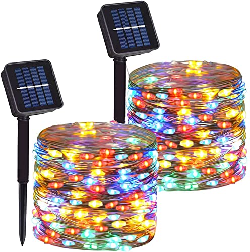 DAYLIGHTIR 2 Pack Total 200 LED 66FT Solar Powered Copper Wire String Lights Outdoor, Waterproof, 8 Modes Fairy Lights for Garden, Patio, Party, Yard, Christmas (Multicolor) - Image 1