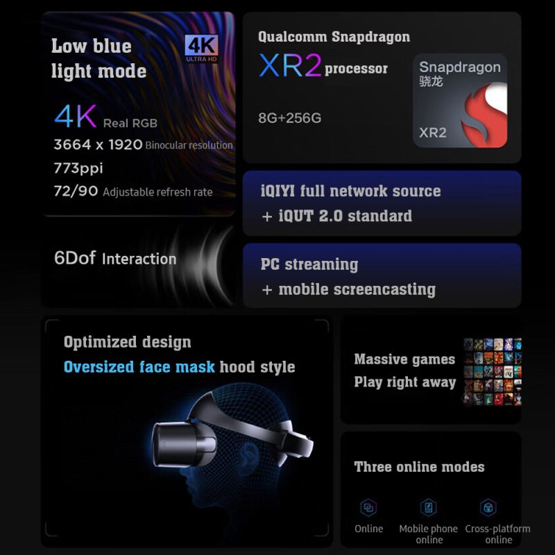 نظارات الواقع الافتراضي المتكاملة: أسود بدقة 4K RGB حقيقية وتبادل تفاعلي كامل بحركة 6DoF ودعم بث لاسلكي - جهاز واقع افتراضي مصمم لتحسين الراحة عند ارتدائه للألعاب المنزلية ومشاهدة الوسائط عالية الدقة - Image 3