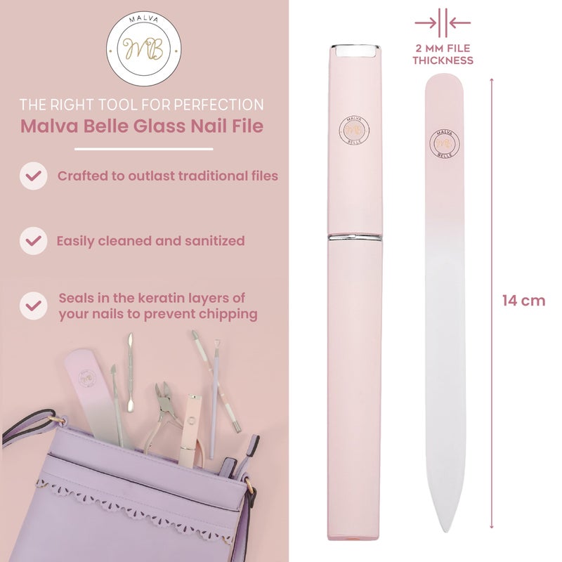 Malva Belle Best Crystal Glass Nail File for Women - Nail File & Travel Case - Nail File Set - Heavy Duty Nail File for Natural Nails, Gel - Professional Nail Shaper - Nail Essentials - Pink 2mm - Image 2