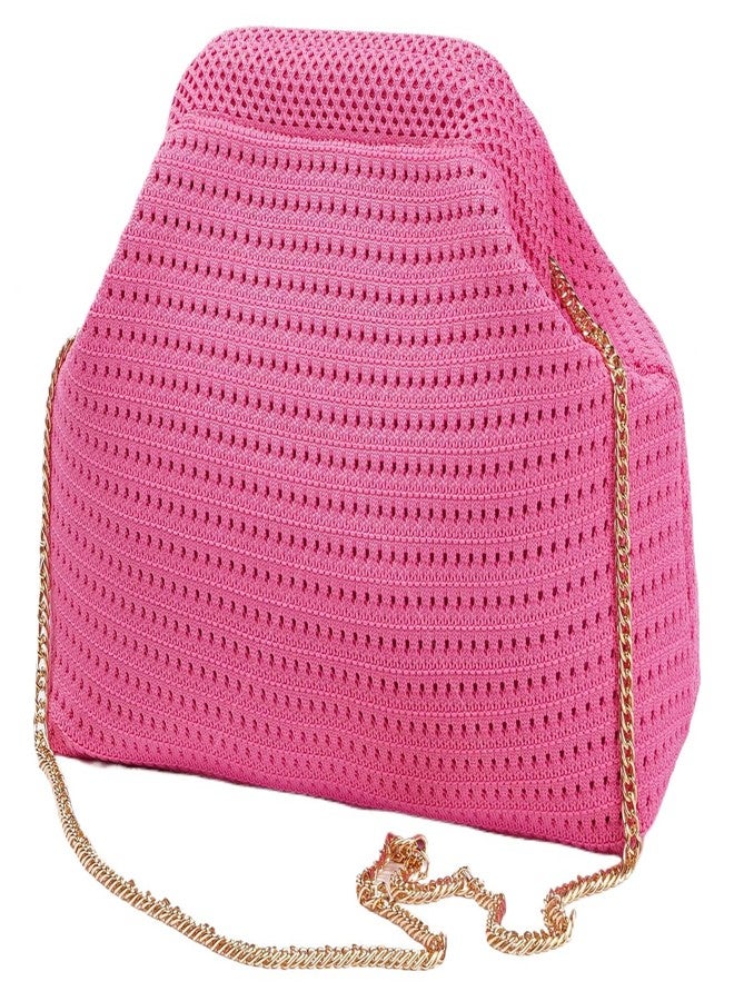 DIHKLCIO Summer Woven Clutch Purses for Women 2025 Beach Cloud Dumpling Pouch Crossbody Shoulder Handbag Crochet Stripped bag, Pink - Image 1