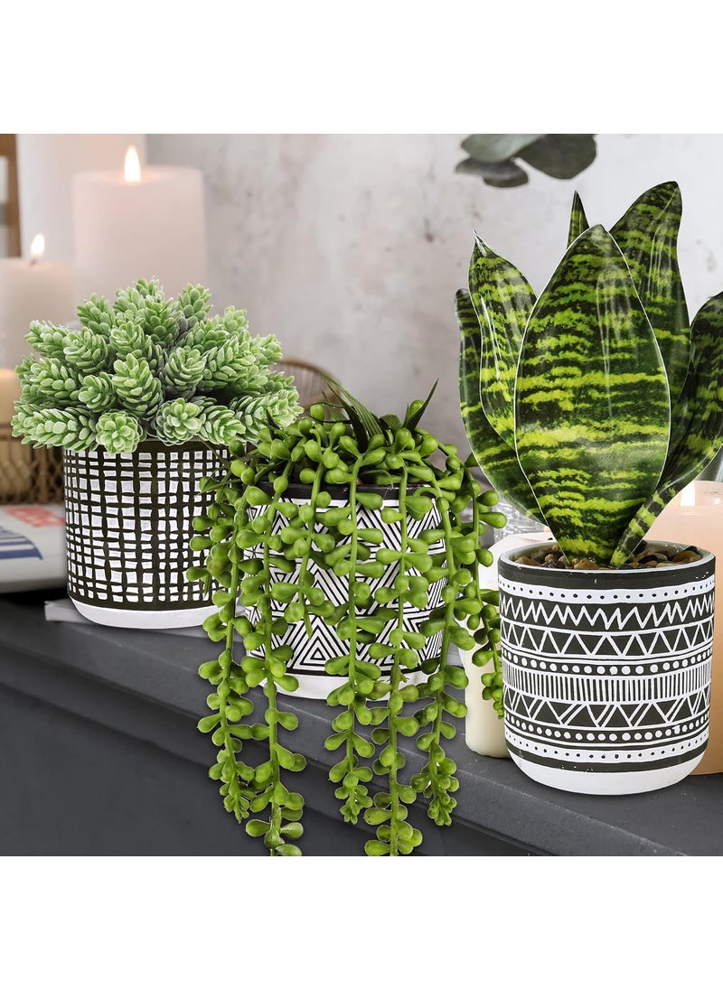 Winlyn Winlyn 3 Pcs Small Potted Plants Artificial Succulents Hanging Plants and Faux Tropical Snake Plant in Black Geometric Pots for Modern Home Kitchen Windowsill Table Shelf Indoor Outdoor Greenery Decor  - Image 5