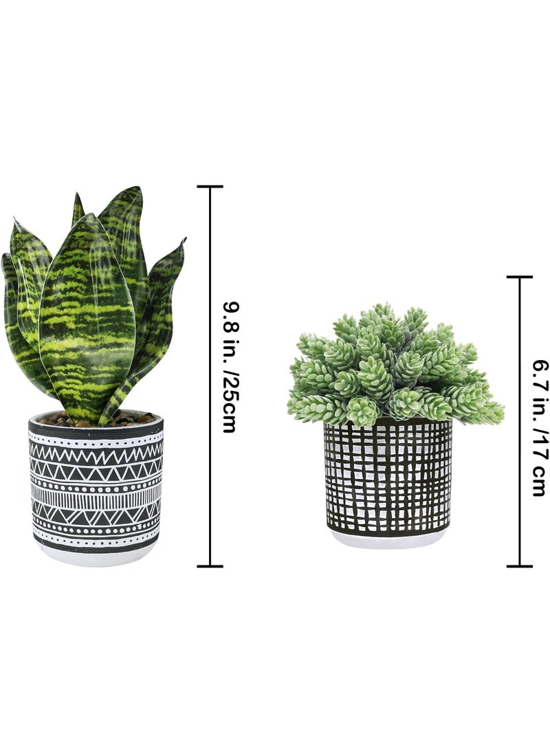 Winlyn Winlyn 3 Pcs Small Potted Plants Artificial Succulents Hanging Plants and Faux Tropical Snake Plant in Black Geometric Pots for Modern Home Kitchen Windowsill Table Shelf Indoor Outdoor Greenery Decor  - Image 2