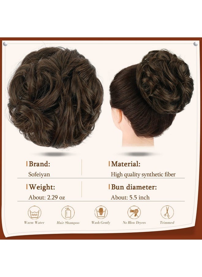 SOFEIYAN SOFEIYAN Claw Clip Messy Bun Hair Piece Wavy Curly Hair Bun Clip in Claw Chignon Ponytail Hairpieces Synthetic Tousled Updo Hair Extensions Scrunchie Hairpiece for Women, Brown/Light Auburn Mixed  - Image 2