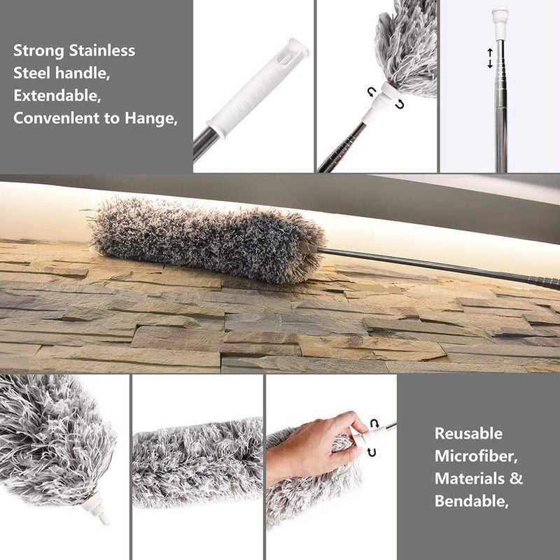 ASHGUJ Microfiber Duster with 100 cm Extension Pole Protective Head Cap  - Image 3