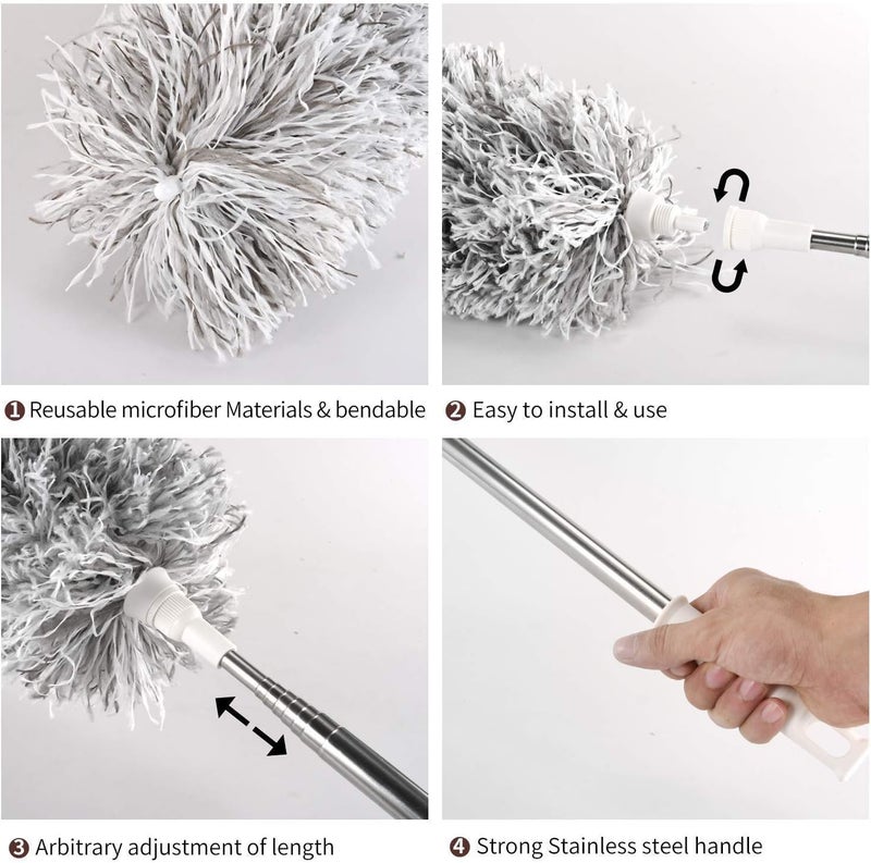 ASHGUJ Microfiber Duster with 100 cm Extension Pole Protective Head Cap  - Image 2