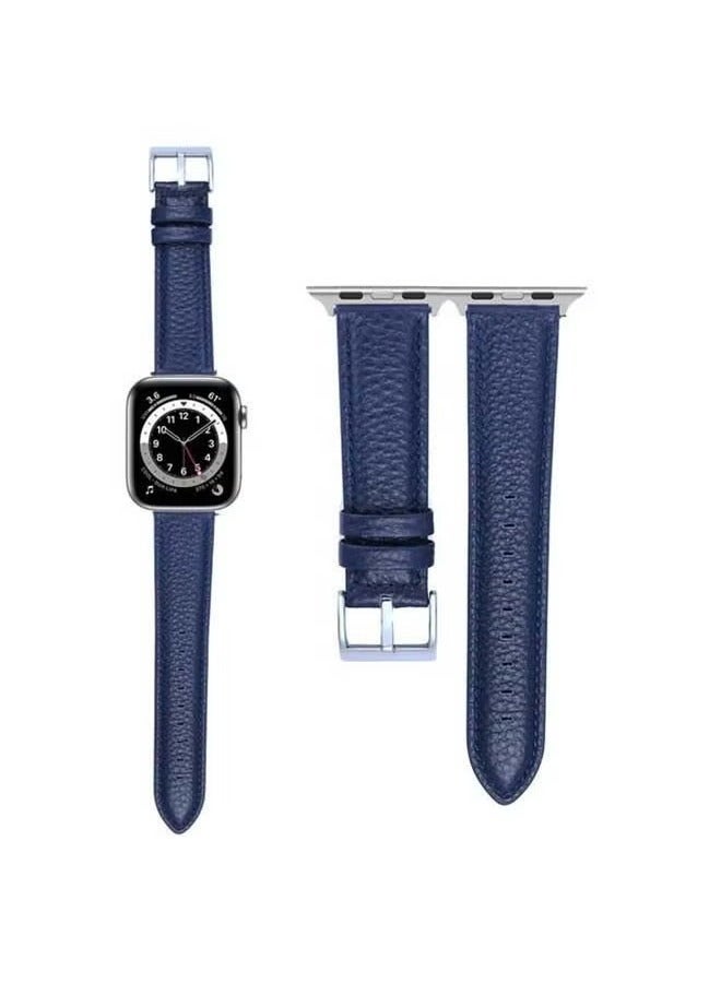 vesus Genuine Calf Leather Replacement Band For Apple Watch Series 6/SE/5/4/3/2/1 Dark Blue