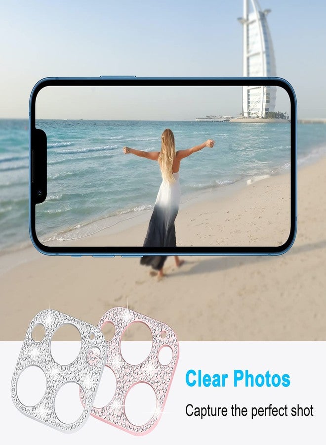 wisdompro [2 Pack] Bling Camera Lens Protector for iPhone 13 Pro Max 6.7 inch, for iPhone 13 Pro 6.1 inch, Glitter Diamond Crystal Metal Lens Decoration Cover Accessories (Rose Gold and Silver) - Image 4