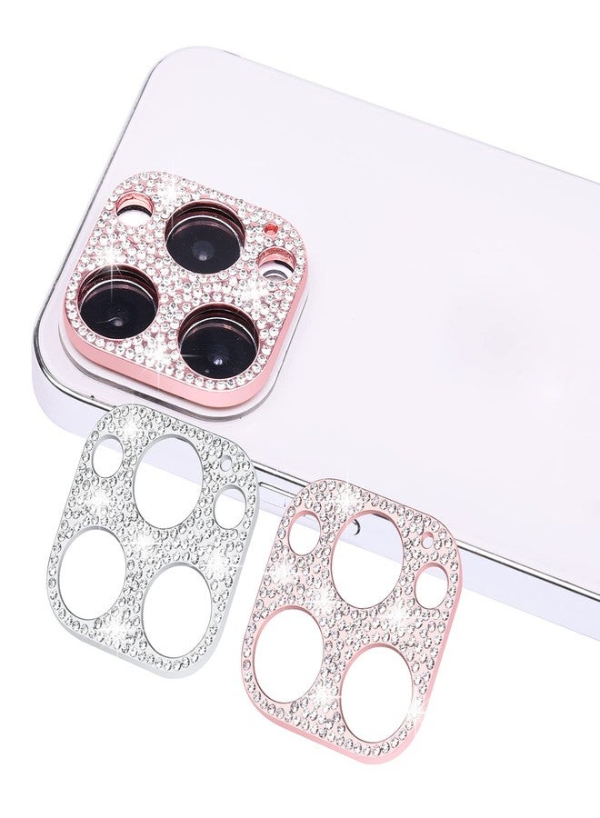 wisdompro [2 Pack] Bling Camera Lens Protector for iPhone 13 Pro Max 6.7 inch, for iPhone 13 Pro 6.1 inch, Glitter Diamond Crystal Metal Lens Decoration Cover Accessories (Rose Gold and Silver) - Image 1