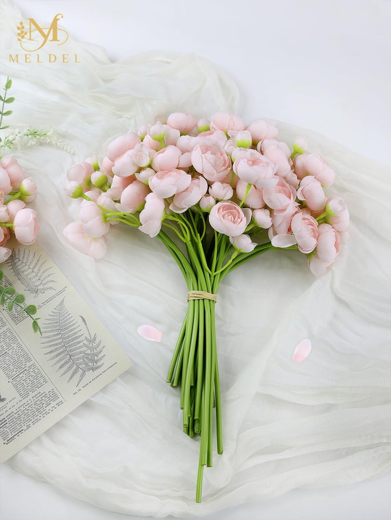 Meldel 32Pcs Ranunculus Artificial Flower, Faux Silk Mini Ranunculus Flowers for DIY Bouquet, Bulk Fake Peony Wedding Filler Flowers for Centerpieces Arrangements Bridal Shower Decorations Light Pink - Image 4