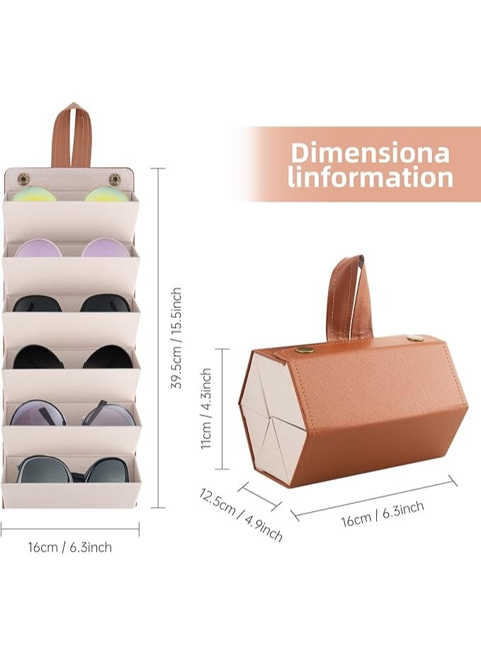 Sunglasses Storage Box, 6-Slot Travel Sunglasses Organizer, Foldable Leather Sunglasses Storage Organizer, Sunglasses Holder for Women and Men - Image 2