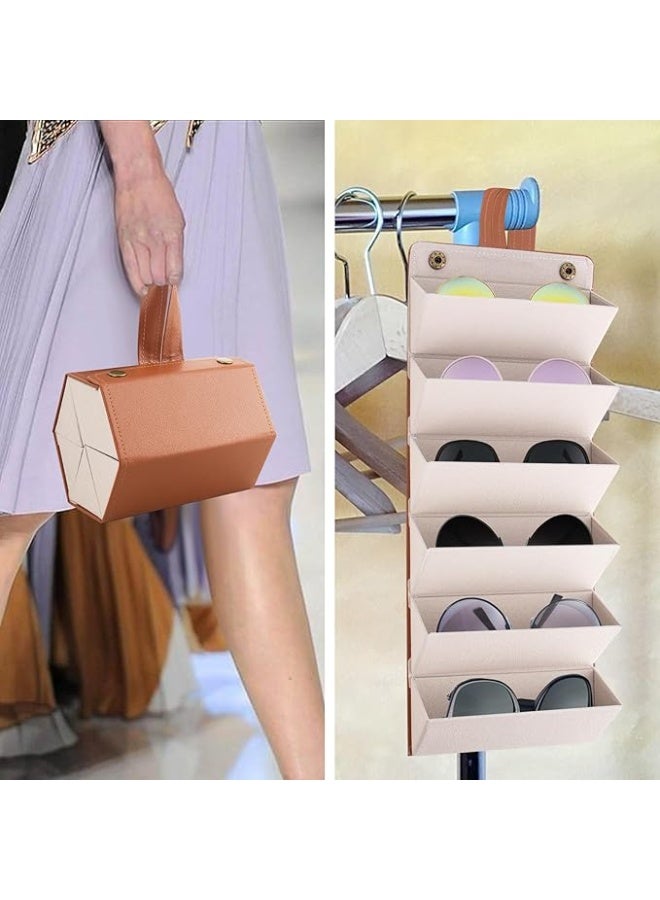 Sunglasses Storage Box, 6-Slot Travel Sunglasses Organizer, Foldable Leather Sunglasses Storage Organizer, Sunglasses Holder for Women and Men - Image 1