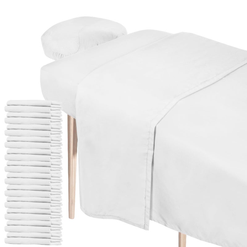 مجموعة أودين 12 طقم من شراشف طاولة المساج من الألياف الدقيقة الناعمة - مجموعة من 3 قطع تشمل غطاء طاولة المساج، شريحة ملائمة لطاولة المساج وغطاء دعم الوجه - أبيض