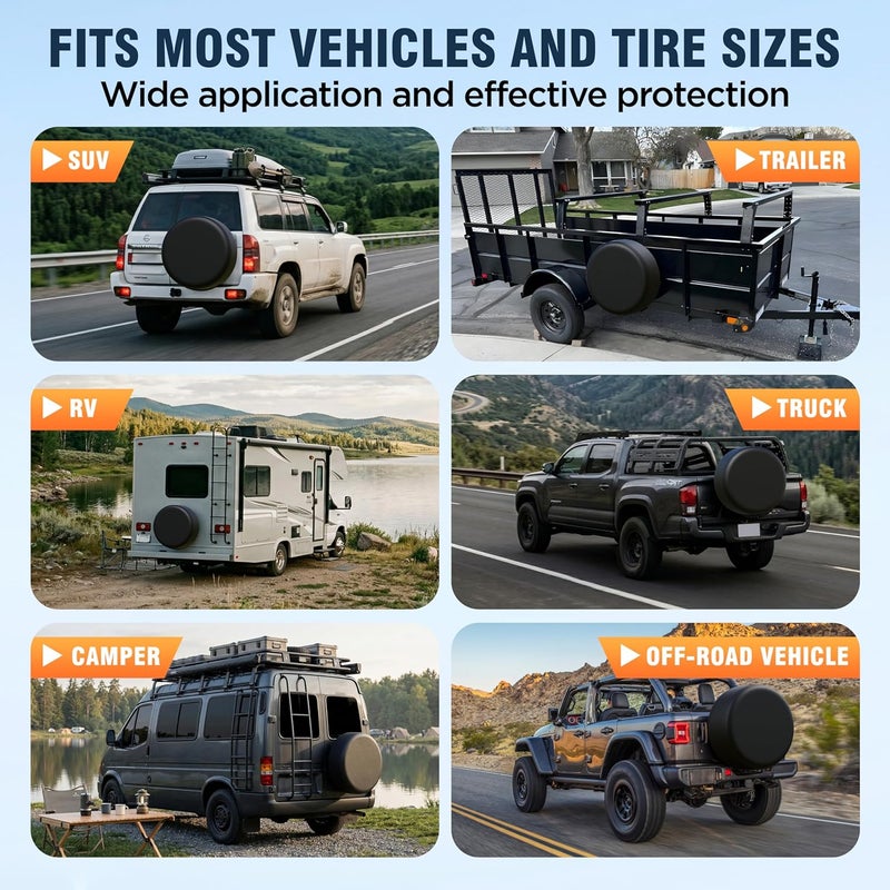 MOONET PVC Thickening Leather Spare Tire Wheel Cover for Car Truck SUV Camper Trailer Universal Fit RV JP FJ,R17 XL Black (for Overall Wheel Diameter 32-34 inch) - Image 3