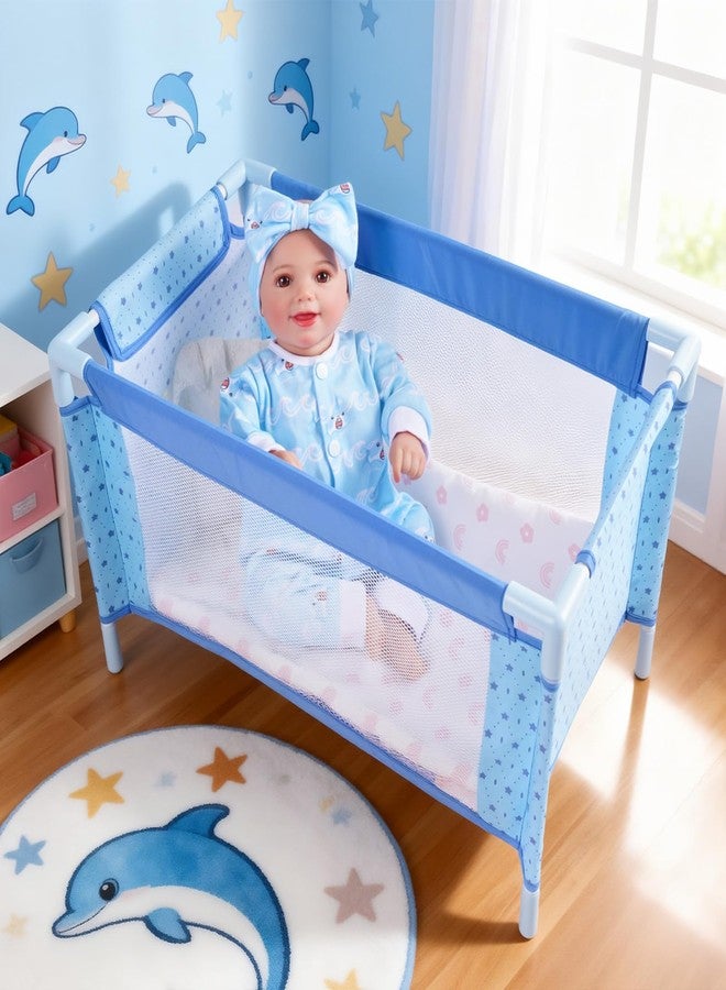 BABESIDE Baby Doll Crib Set for 18 Inch Dolls, Foldable Baby Doll Bed Playpen Toy Crib with Storage Bag for Reborn Baby Doll Accessories - Image 1