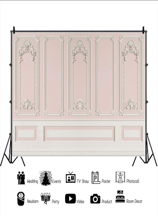 Leyiyi 10x6.5ft Pink White Vintage Room Inside Backdrop European Frame Modern House French Castle Cementery Wall Retro Style Photo Background Cowboy Kids Birthday Portrait Studio Props Vinyl Wallpaper - Image 3