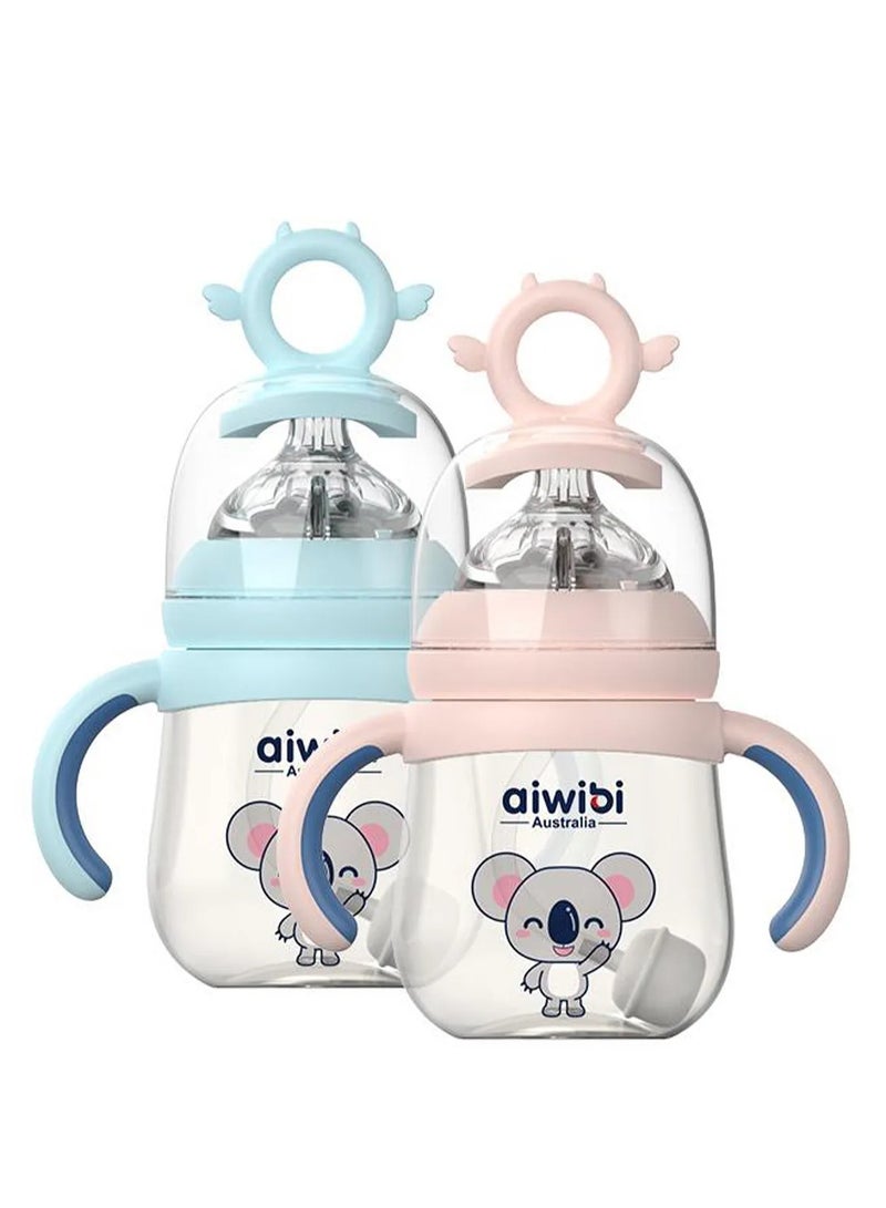 Aiwibi 180mL Baby Feeding Bottle with Flexible Straw, Wide-Neck, Silicone Nipple, Drop-Resistant - Assorted Colors