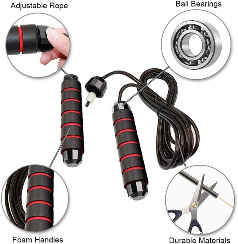 Redify Jump Rope,Jump Ropes for Fitness for Women Men and Kids,Speed Jumping Rope for Workout with Ball Bearings,Adjustable Skipping Rope for Exercise&Slim Body at Home School Gym (Red,Black) - Image 2