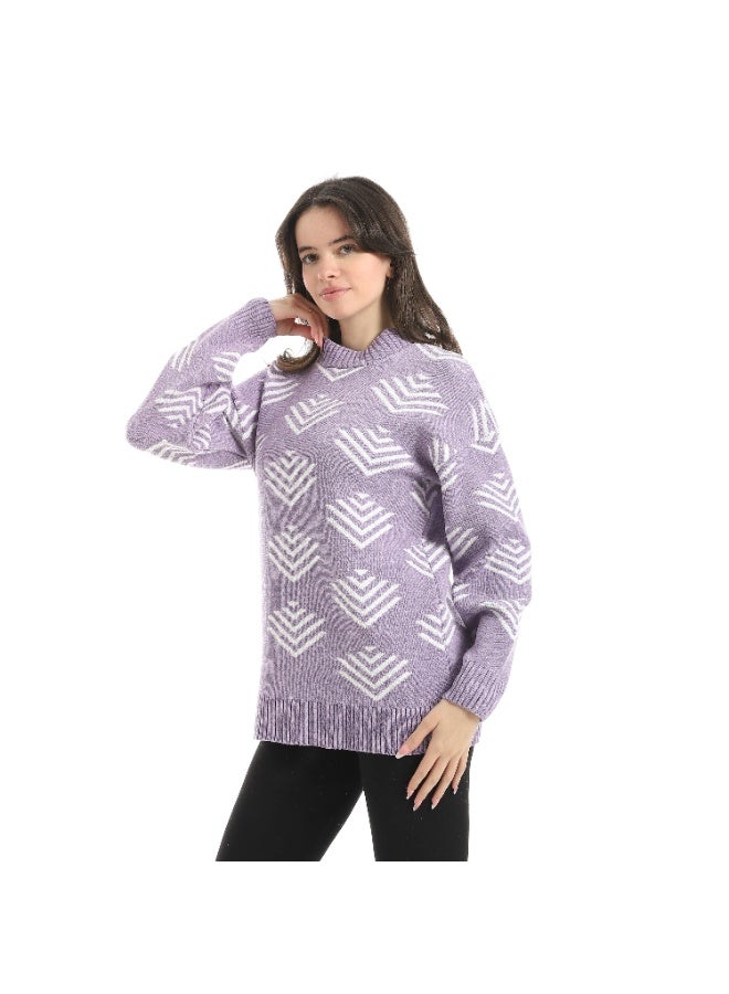 سيزار بلوفر صوف حريمي برقبة دائرية ومزود بنقوش - Image 2