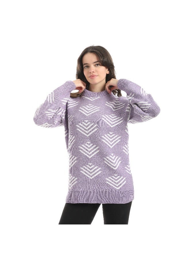 سيزار بلوفر صوف حريمي برقبة دائرية ومزود بنقوش - Image 1