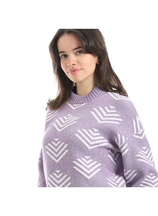 سيزار بلوفر صوف حريمي برقبة دائرية ومزود بنقوش - Image 5