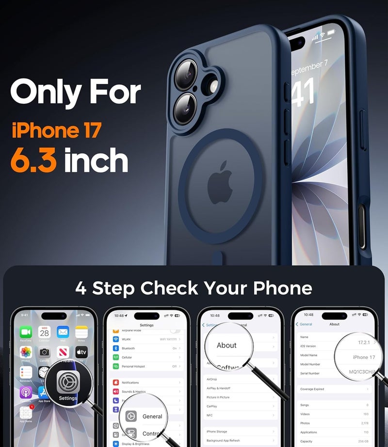 Elzzi Magnetic for iPhone 17 Case Compatible with MagSafe Lens Camera Protection Slim Translucent Matte Shockproof with Anti-Fingerprint Phone Case,Mist Blue - Image 2