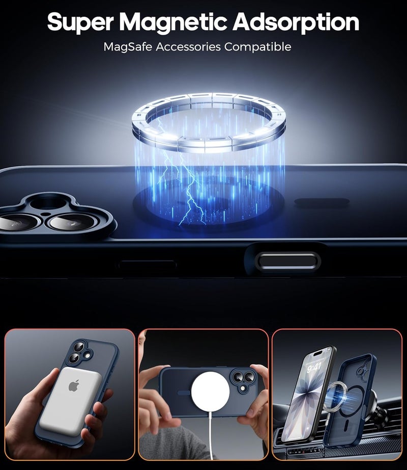 Elzzi Magnetic for iPhone 17 Case Compatible with MagSafe Lens Camera Protection Slim Translucent Matte Shockproof with Anti-Fingerprint Phone Case,Mist Blue - Image 3