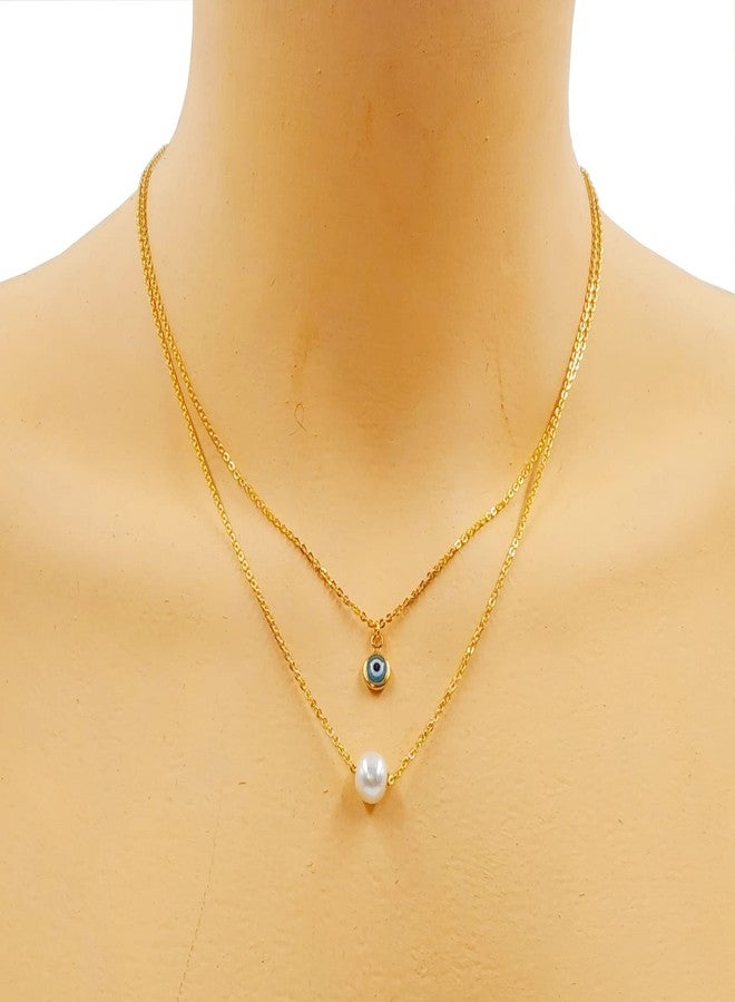 JHB Single Pearl With Evil Eye Layer Chain For Women And Girls - Image 2